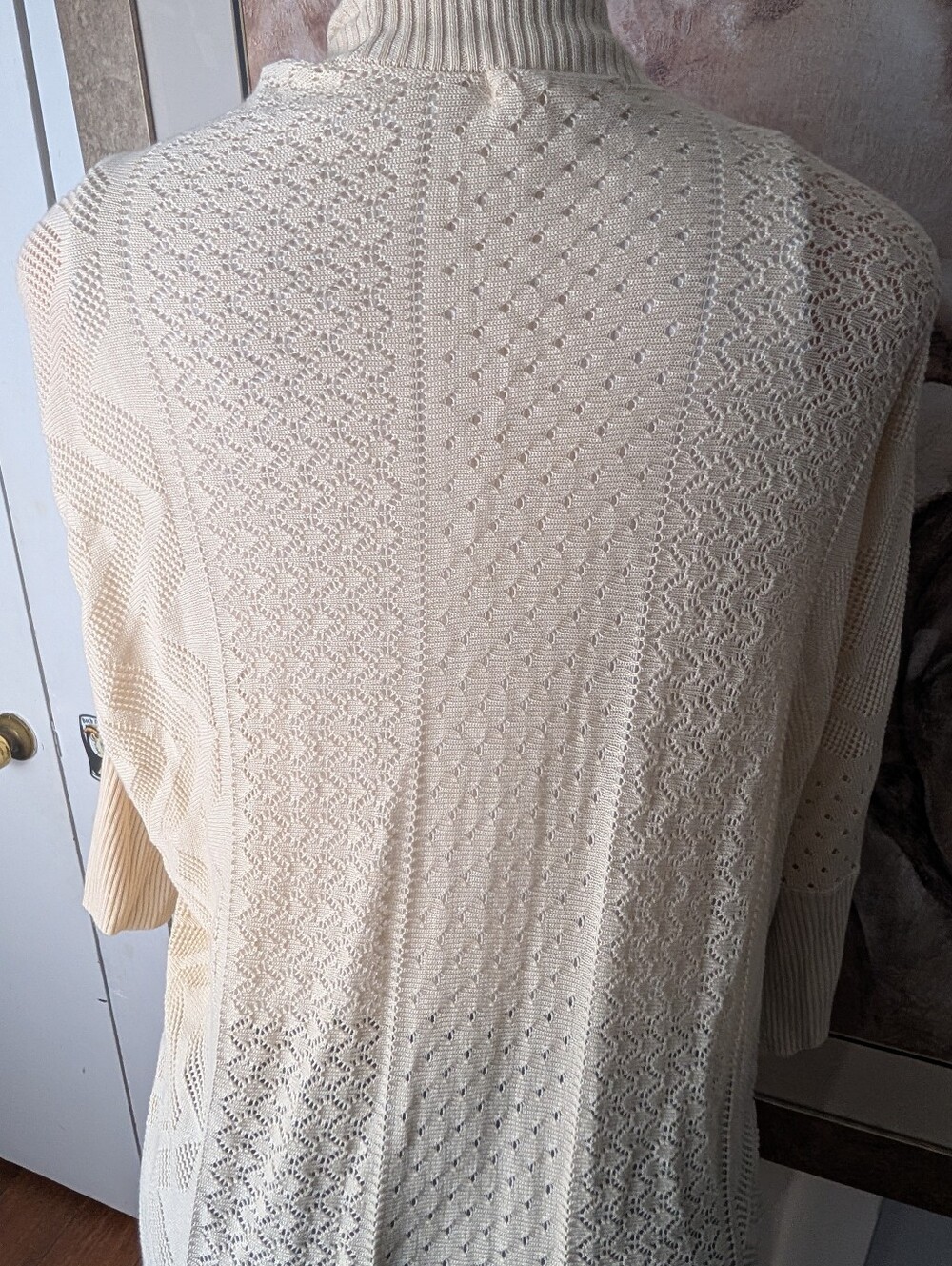 Pink Rose Open Knit Cream Cardigan Size M - Picture 7 of 8